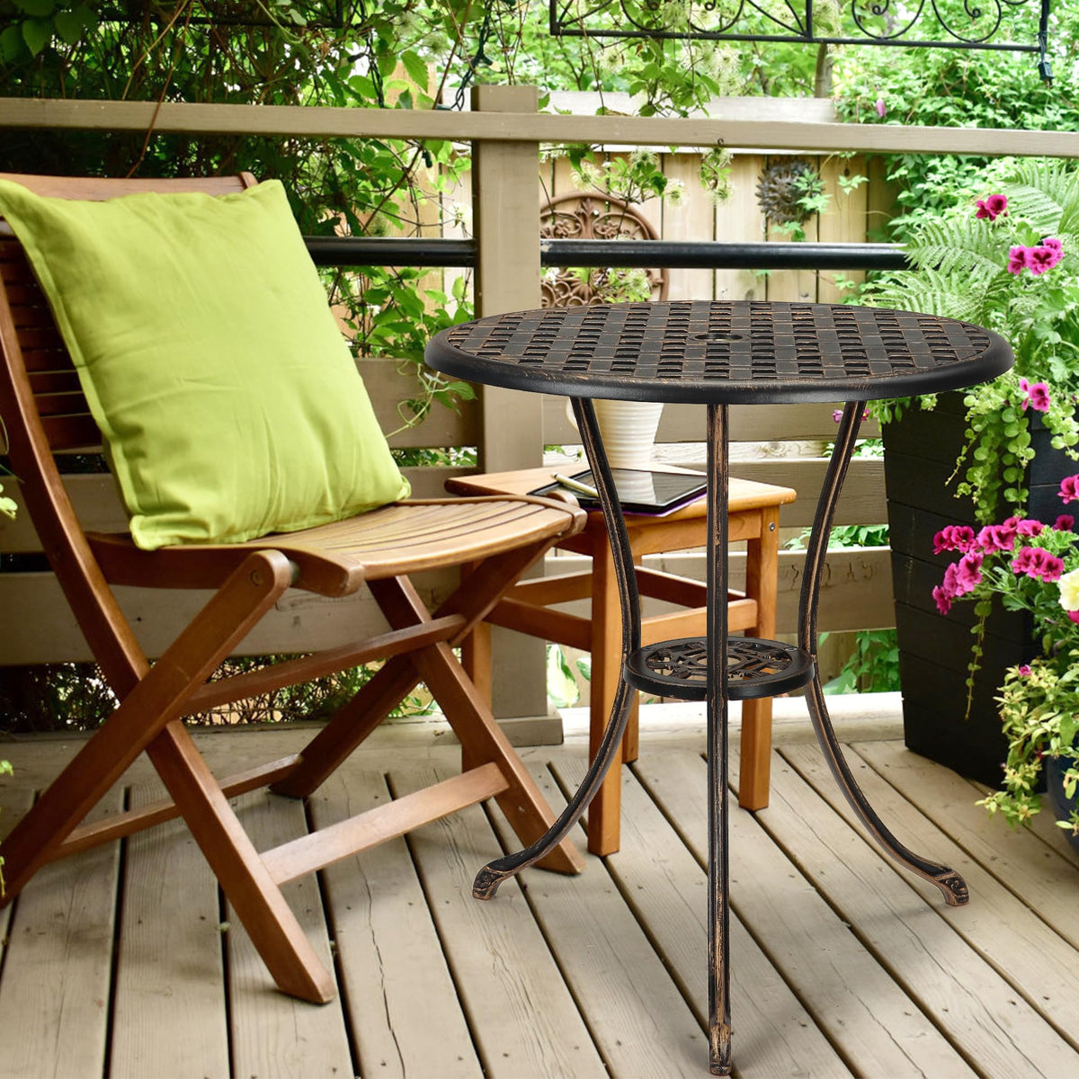 GarveeHome ornate design bistro table adds vintage charm to outdoor spaces.