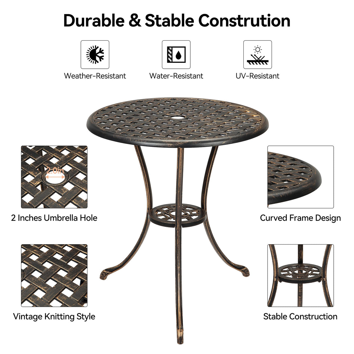 GarveeHome bistro table sturdy legs providing stable support on decks.
