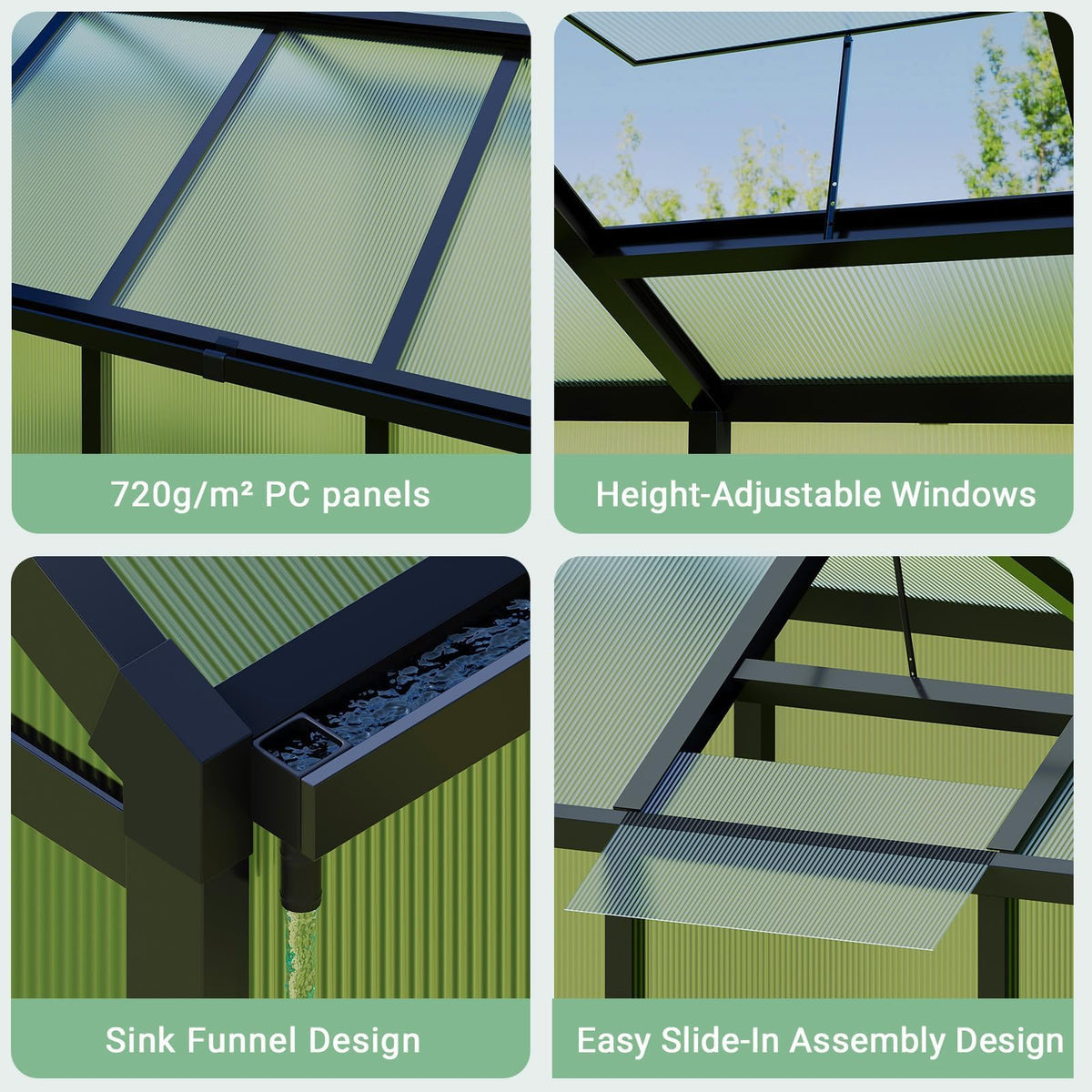 GarveeHome ground spikes anchor the frame firmly for wind and rain resilience.