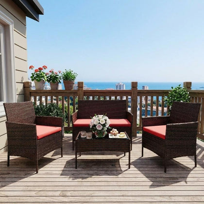 GarveeHome Modern 4-Person Bistro Set on a compact patio, ideal for cozy outdoor dining.