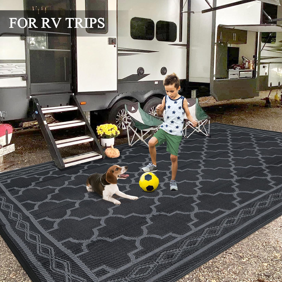 GarveeHome multi-use rug suitable for patio, deck, beach, and indoors.