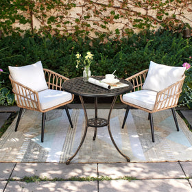 GarveeHome bistro table with umbrella hole for shaded outdoor meals.