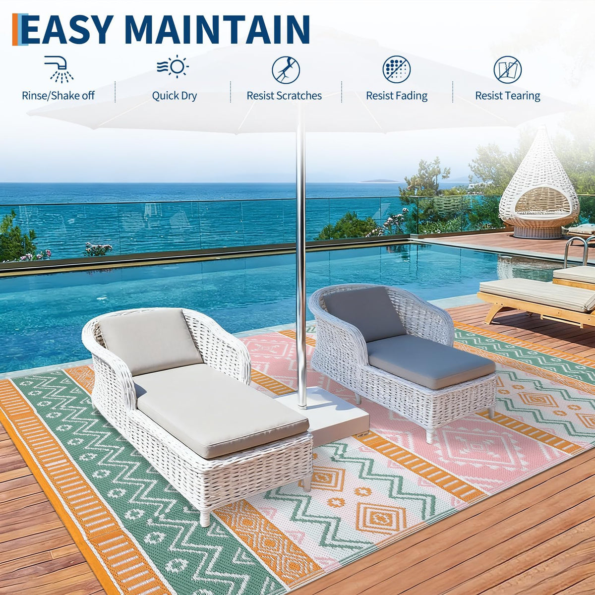 GarveeHome rug keeps picnics tidy and seats comfortable on decks and balconies.