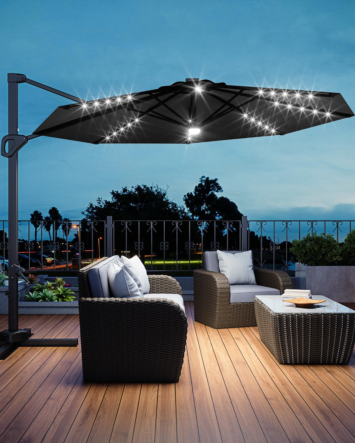 GarveeLife 10ft cantilever umbrella shading a sunlit patio.