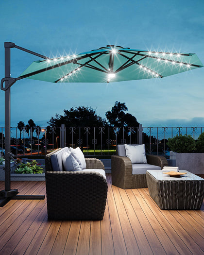 GarveeLife 10ft cantilever umbrella turquoise canopy delivering broad shade.