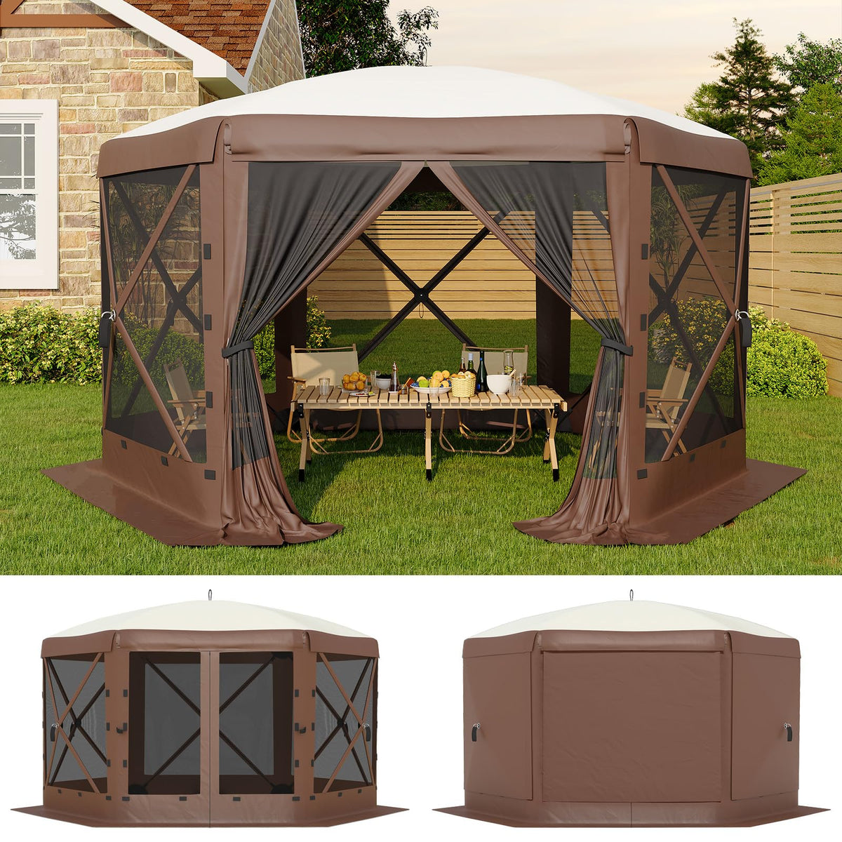 GarveeLife 11.5x11.5 ft gazebo hexagon coverage provides broad shade for outdoor gatherings.