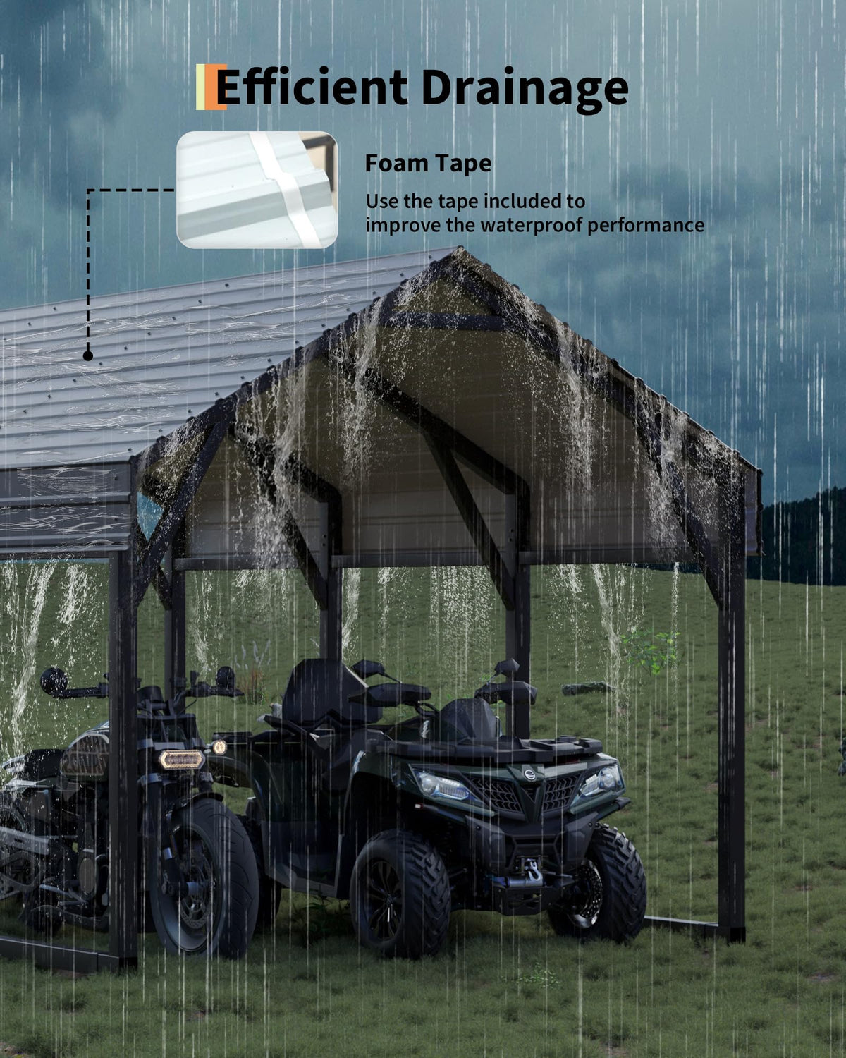 GarveeLife 12x13 ft metal carport frame inside emphasizes sturdy structure for long-term use.