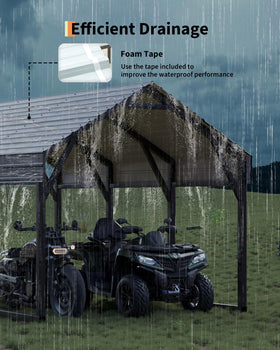 GarveeLife 12x13 ft metal carport frame inside emphasizes sturdy structure for long-term use.