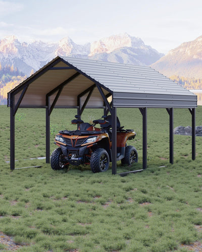 GarveeLife 12x13 ft metal carport front view protects vehicles from elements.
