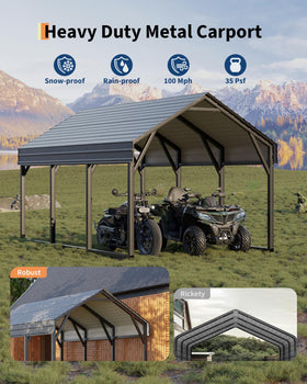 GarveeLife 12x13 ft metal carport roof detail shows reinforced steel for wind resistance.