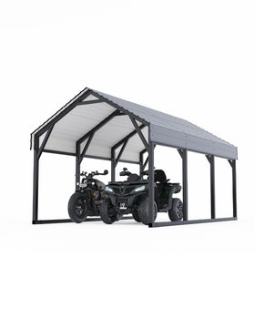 GarveeLife 12x13 ft metal carport side profile enhances all-weather shelter for motorcycles.
