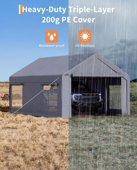 GarveeLife 200g tarp cover protects vehicles from rain and sun.