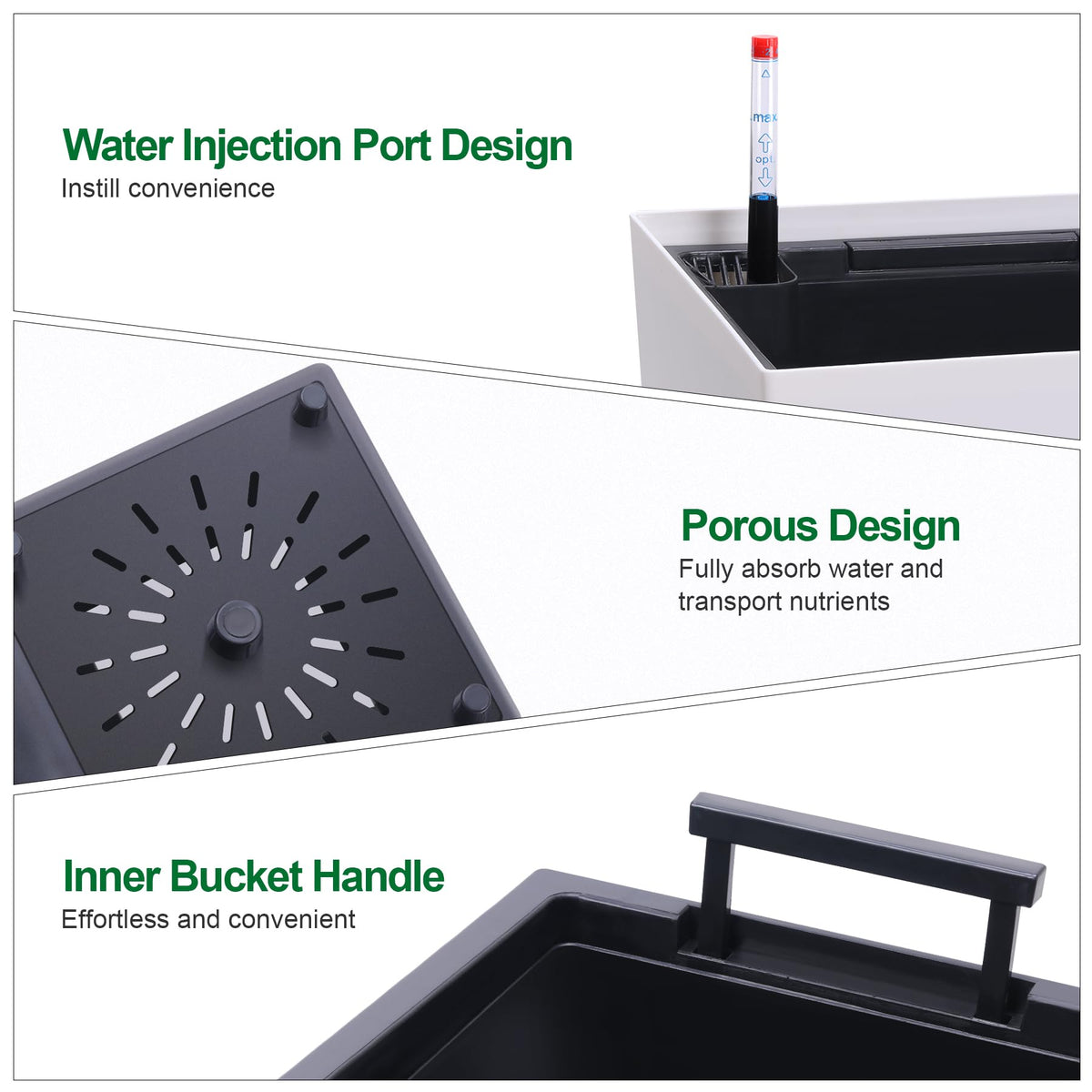 GarveeLife inner bucket design supports tidy soil and water separation