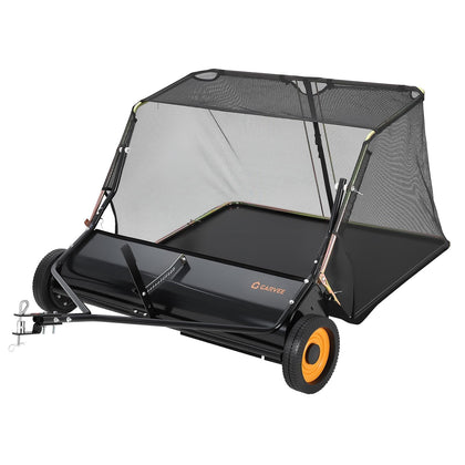 GarveeLife 44-inch tow-behind lawn sweeper front view showing wide coverage for leaves