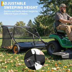GarveeLife 44-inch tow-behind lawn sweeper side view for curbside cleanup