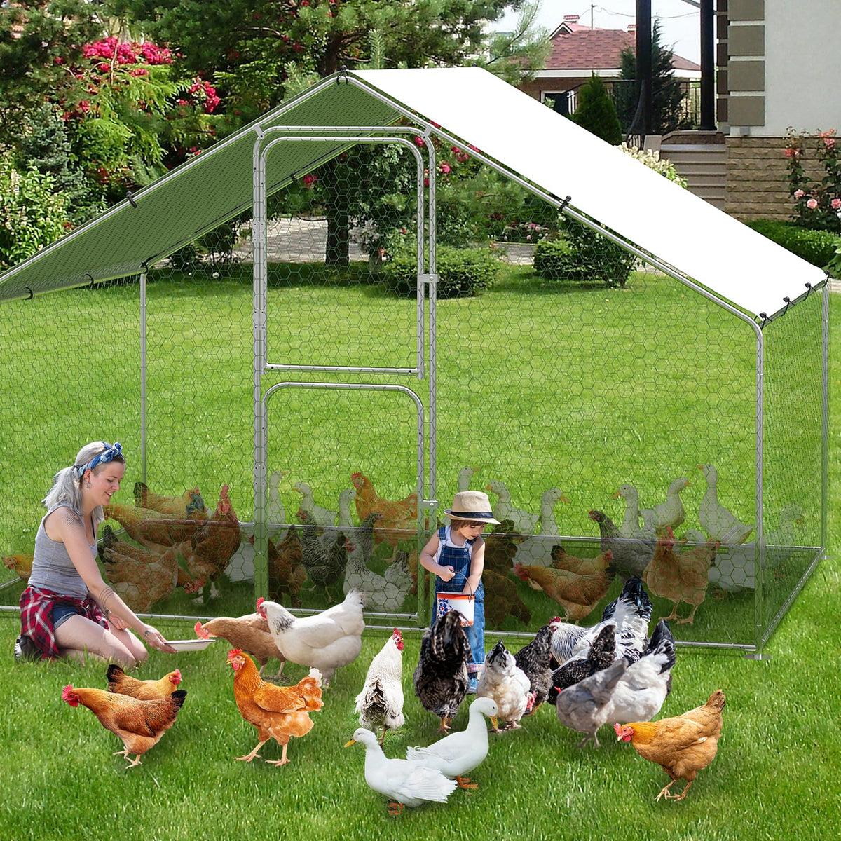 GarveeLife spacious backyard coop suitable for chickens, ducks, rabbits, and geese.