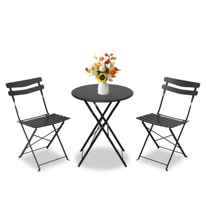 GarveeLife bistro set folding table view in black, ideal for compact balconies