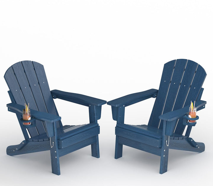 GarveeLife folding Adirondack chair in navy with wood-texture for a cohesive patio look.