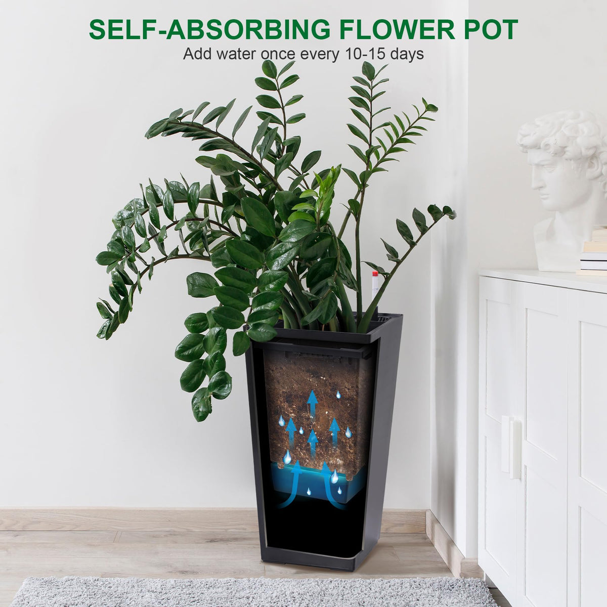 GarveeLife black front-porch planter enhances curb appeal.