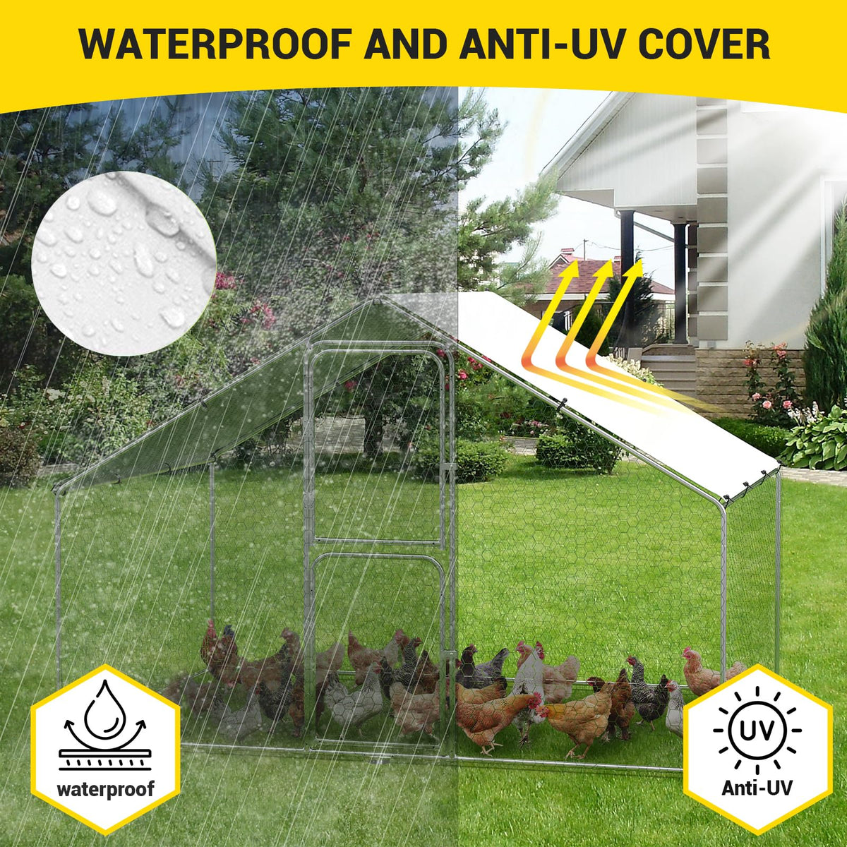 GarveeLife heavy-duty galvanized frame for durable, weather-resistant construction.