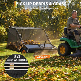 GarveeLife heavy-duty steel frame supporting durable lawn sweeper