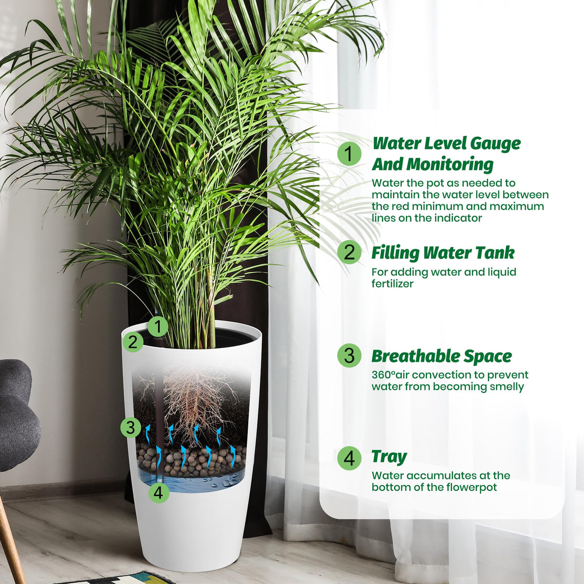GarveeLife inner bucket and tray simplify water filling and management.