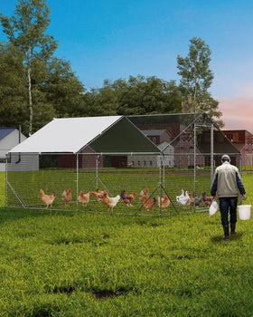GarveeLife large metal chicken coop installation shows sturdy frame for up to 20 birds