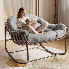 GarveeLife outdoor papasan chair in grey with sturdy steel frame for stable lounging.