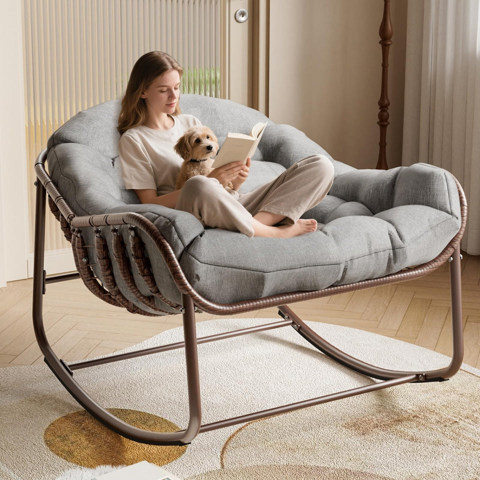 GarveeLife outdoor papasan chair in grey with sturdy steel frame for stable lounging.