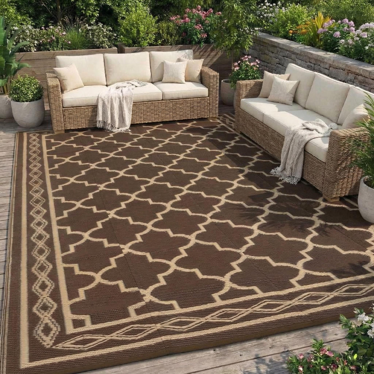 GarveeLife outdoor rug 9x12 on a patio adds spacious comfort and style.