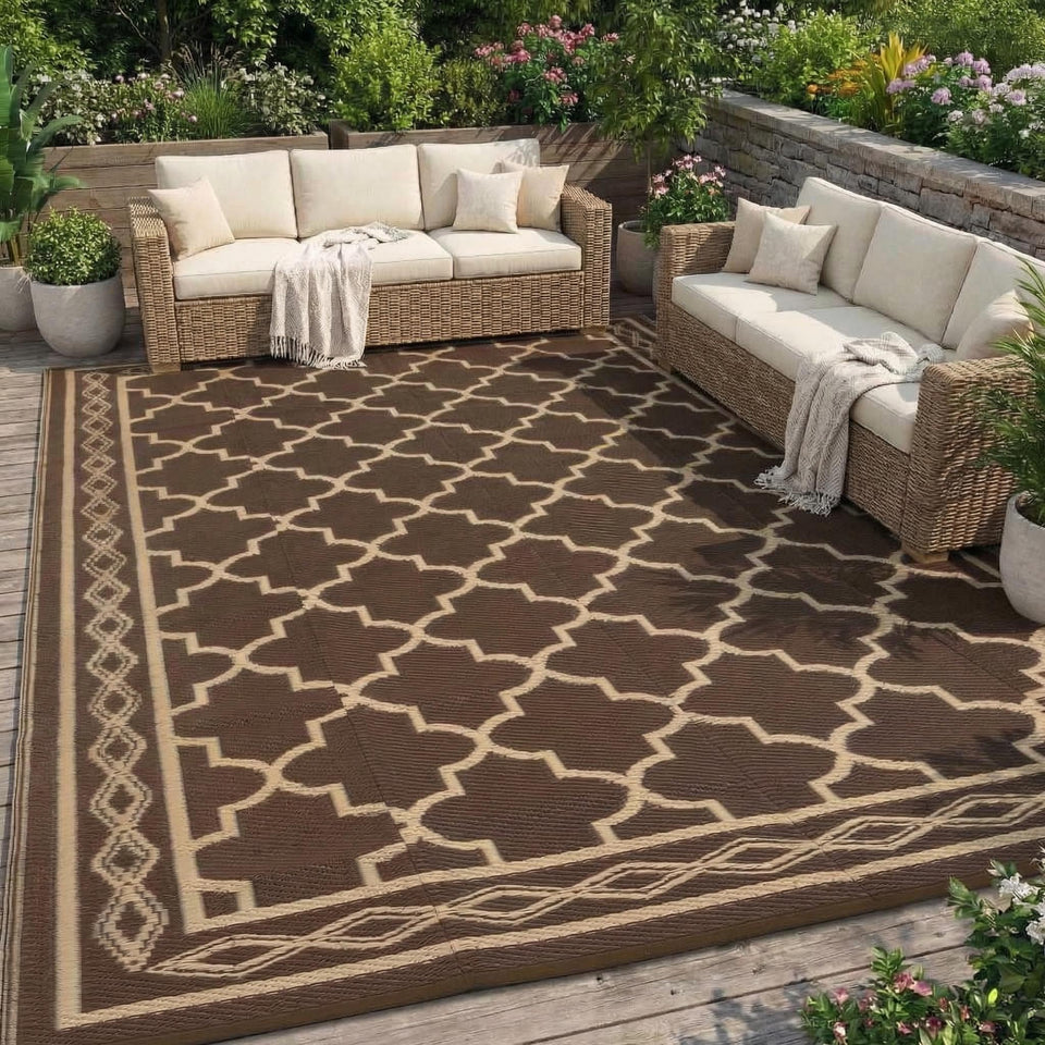 GarveeLife outdoor rug 9x12 on a patio adds spacious comfort and style.