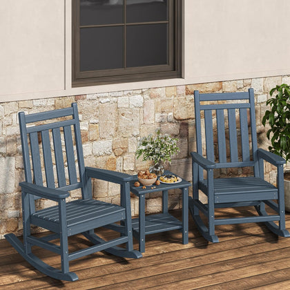 GarveeLife navy rocking chair offers smooth outdoor comfort with a gentle motion.