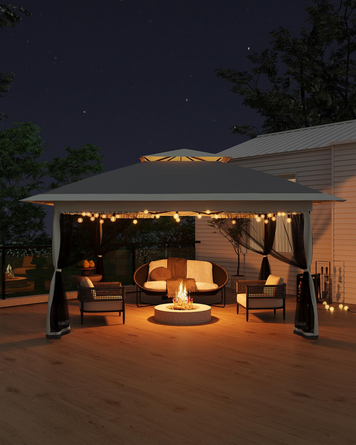 GarveeLife pop-up gazebo with one-push center lock enables fast setup.