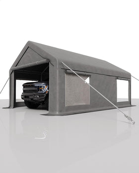 GarveeLife portable garage frame showcases durable galvanized steel construction.