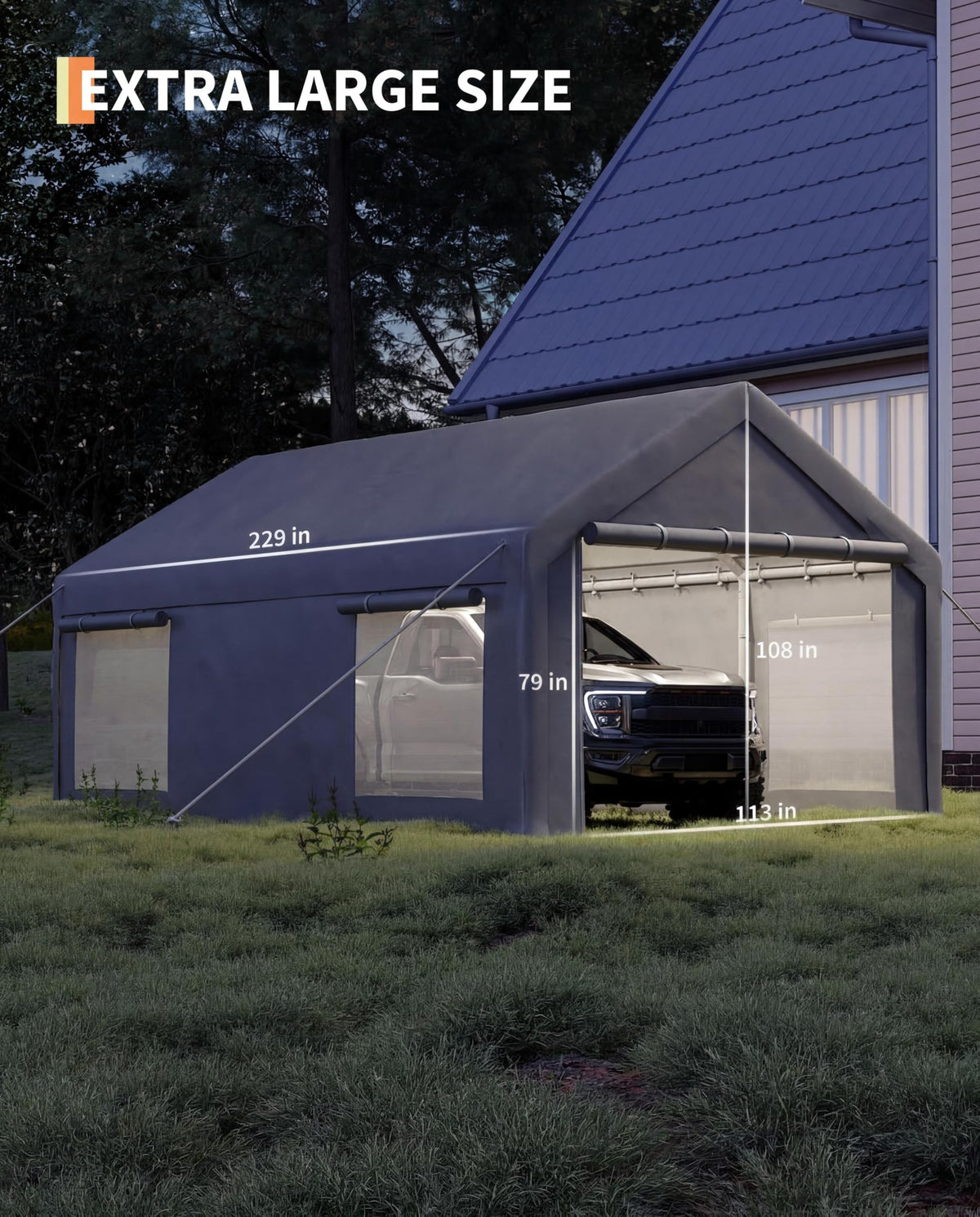 GarveeLife portable garage front-doors illustrate easy access with roll-up design.