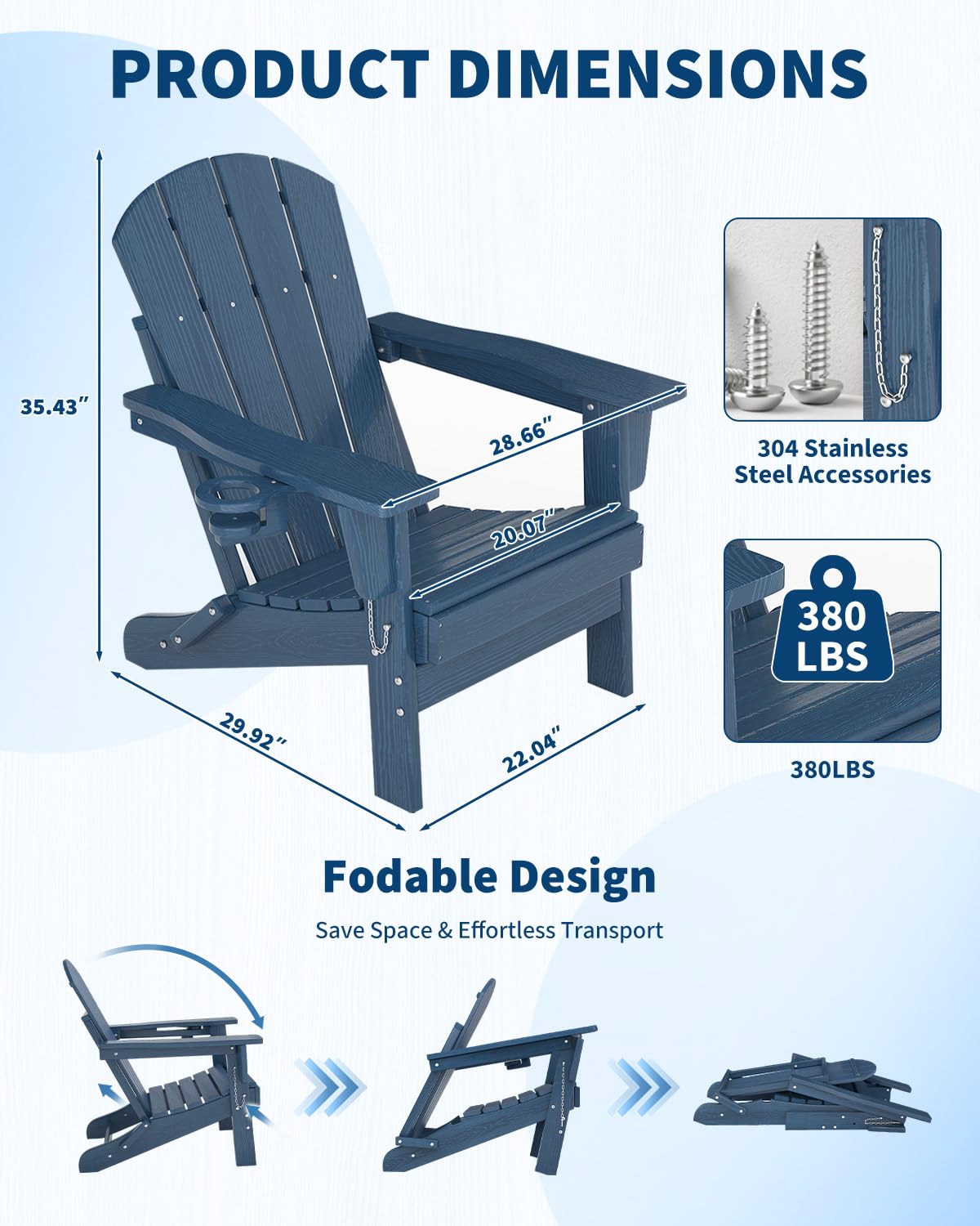 Reinforced-frame GarveeLife Adirondack chair supports up to 380 lbs.