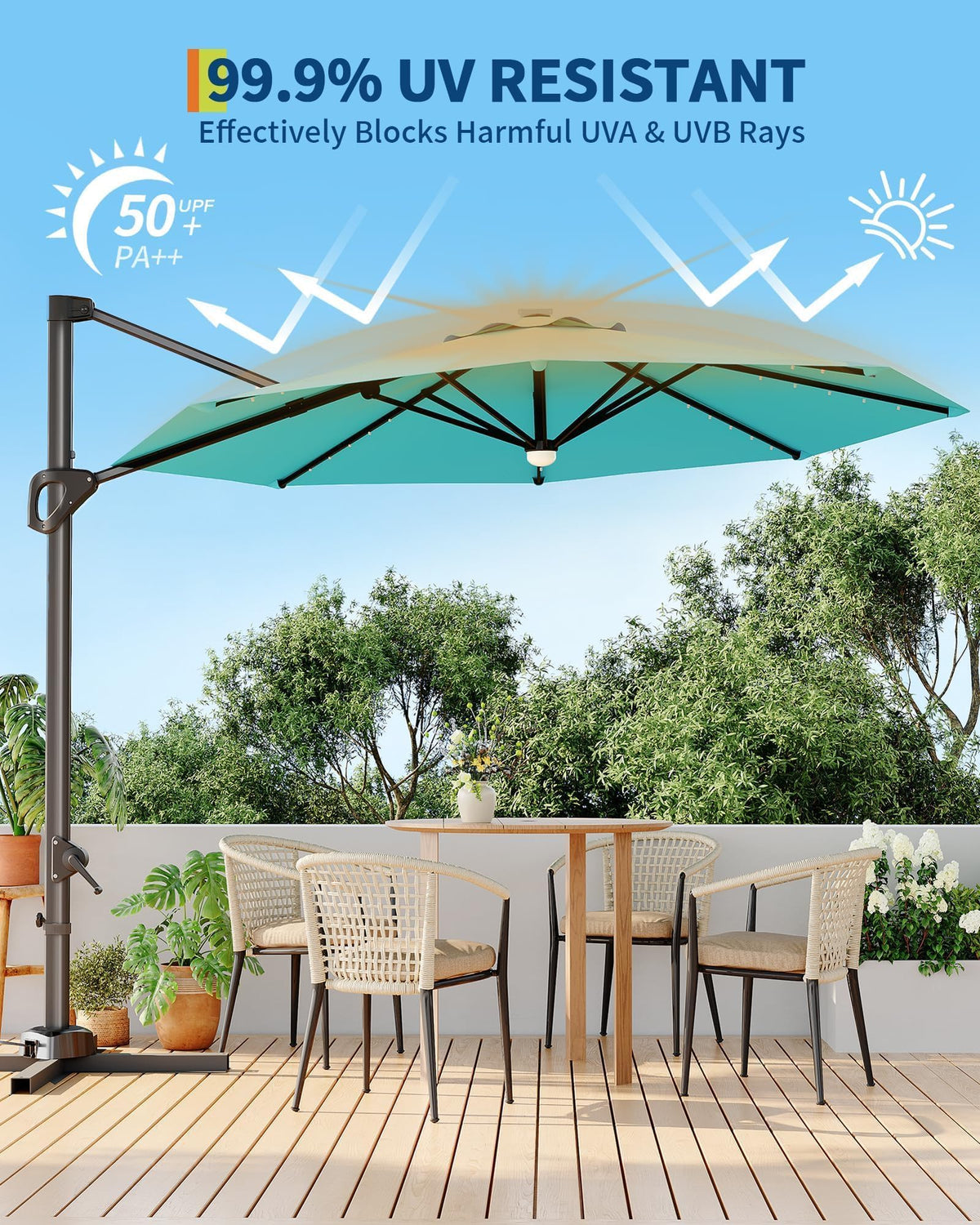 GarveeLife solar LED top panel provides ambient lighting for evenings.