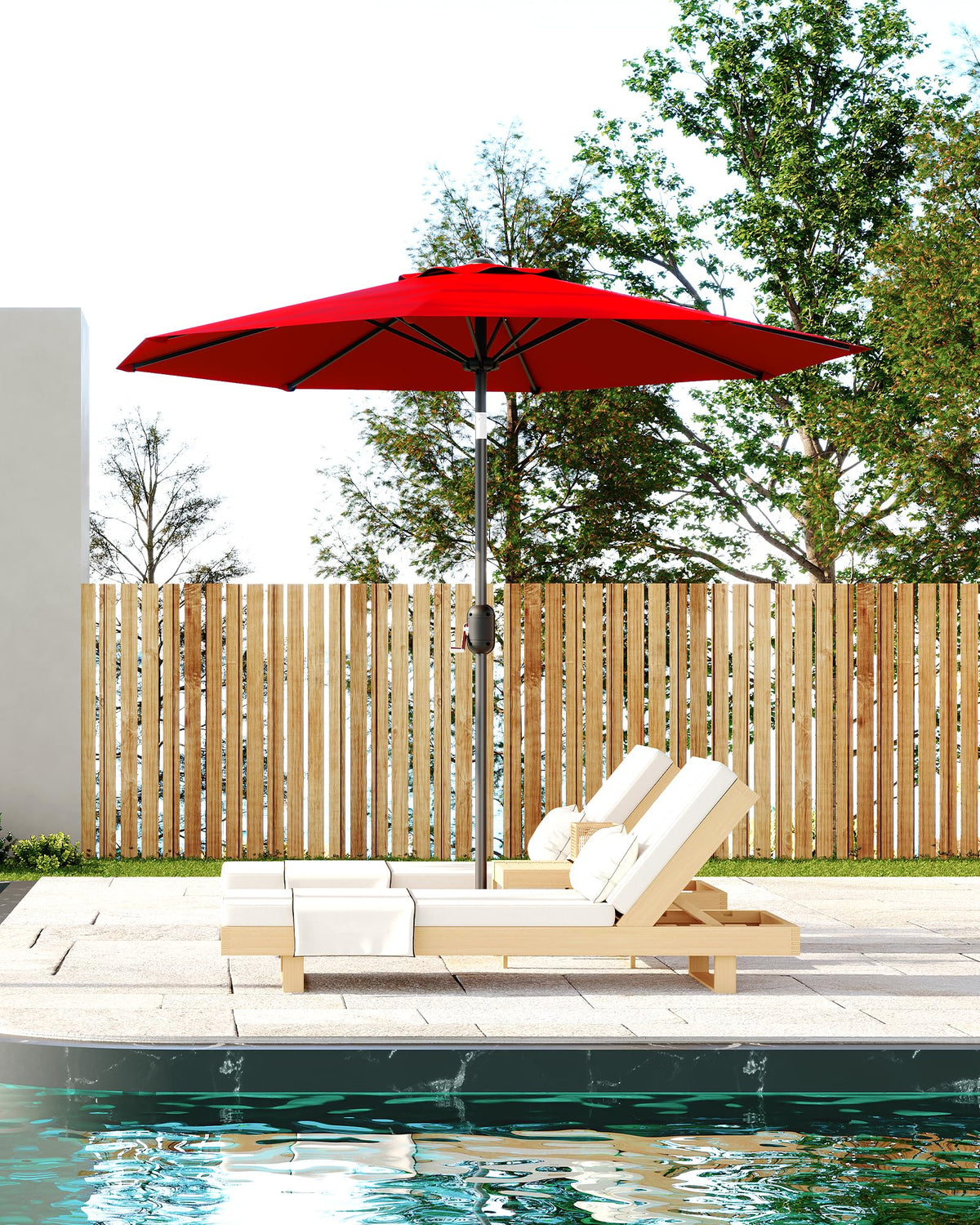 GarveeLife red umbrella adds a vibrant accent to outdoor spaces