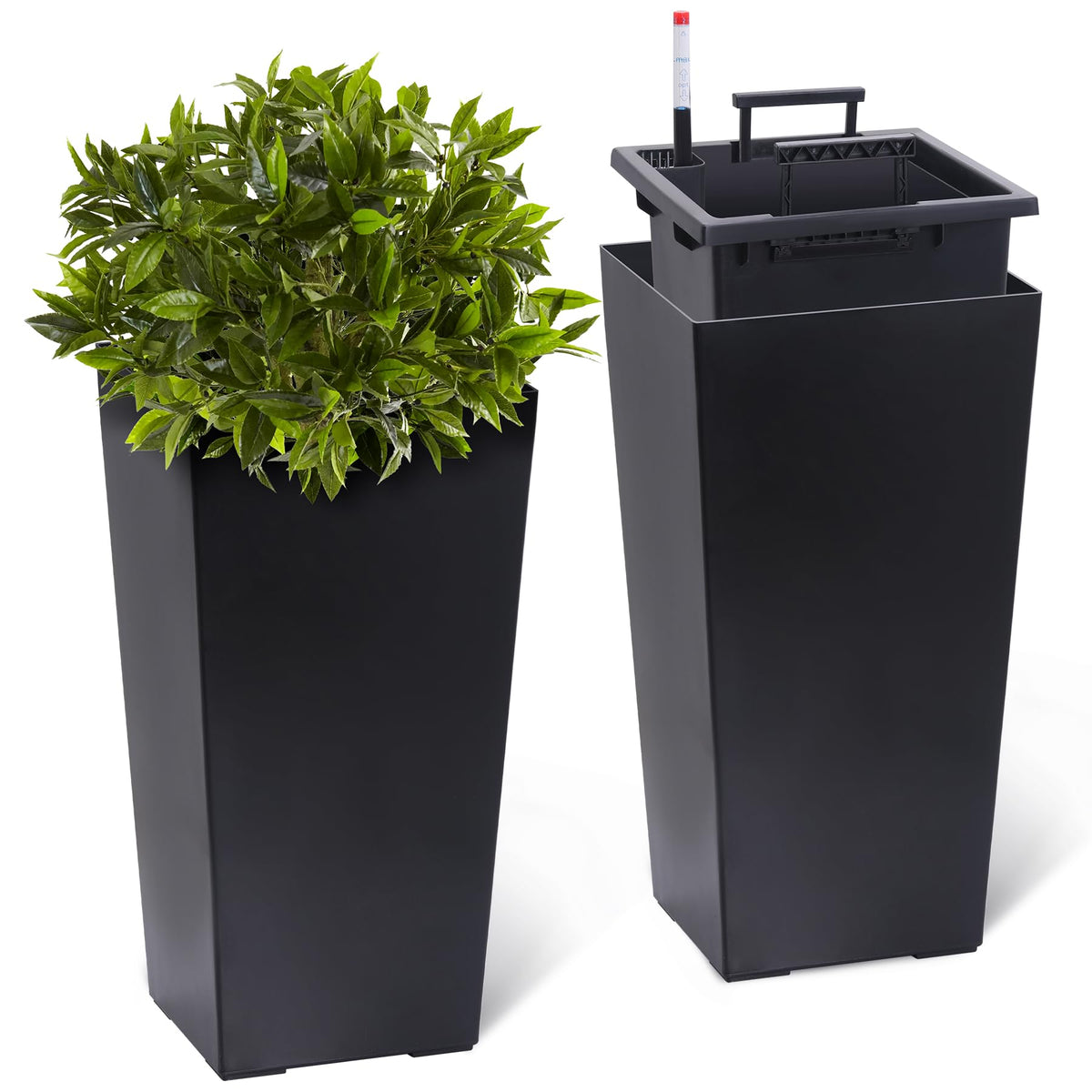 GarveeLife tall planter with water level monitor keeps outdoor plants hydrated with ease.