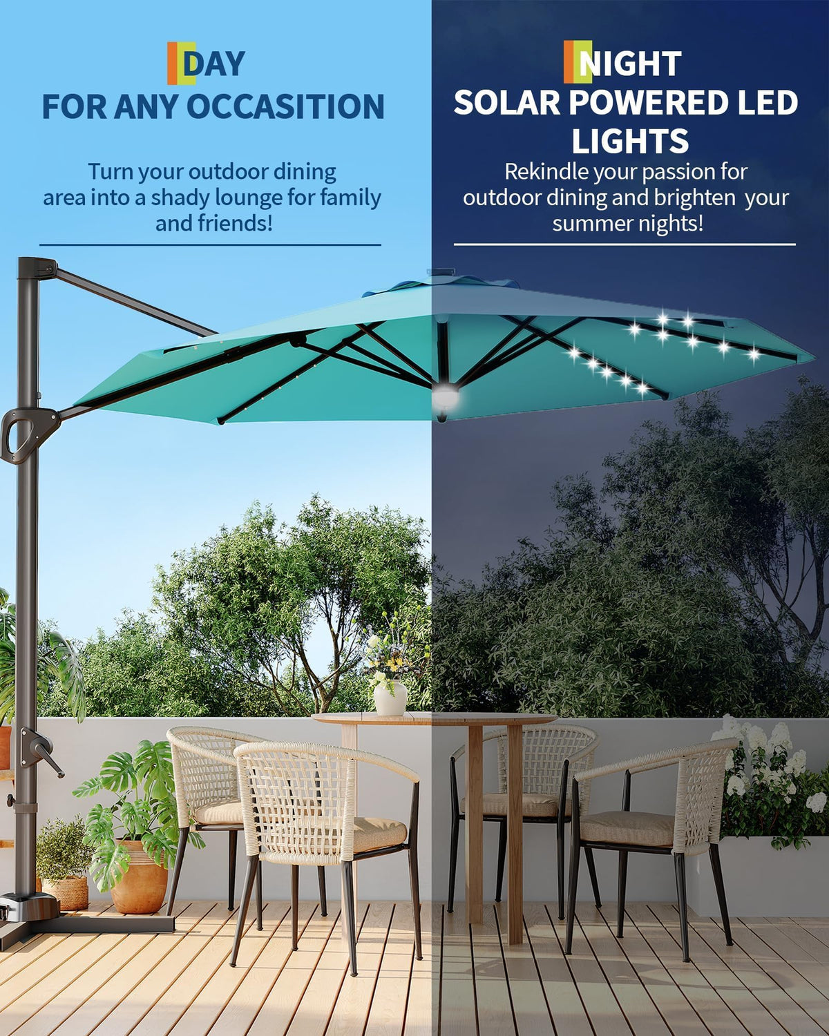 GarveeLife 360-degree rotation enables sun-tracking shade coverage.