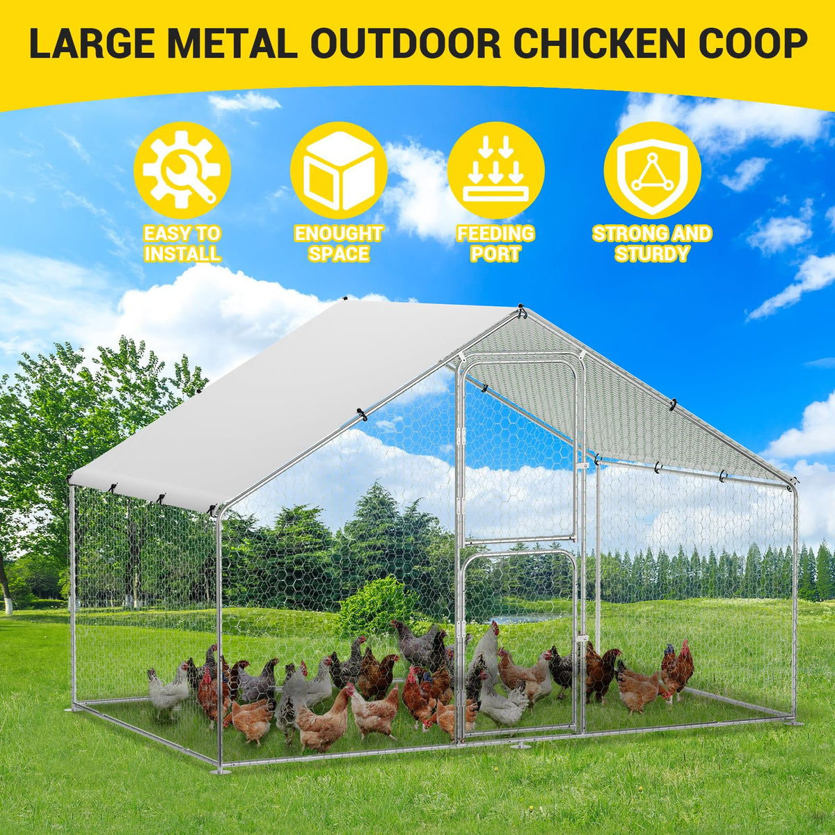 GarveeLife walk-in coop doorway with independent lockable door for secure feeding and cleaning.