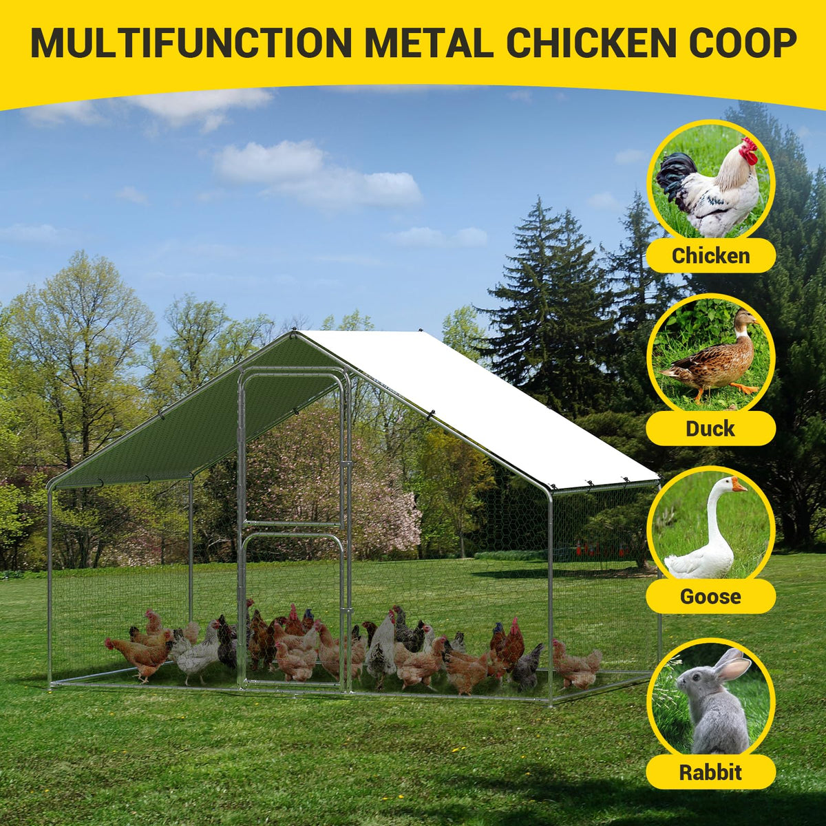 GarveeLife weatherproof cover shields the coop from rain and wind for dry housing.
