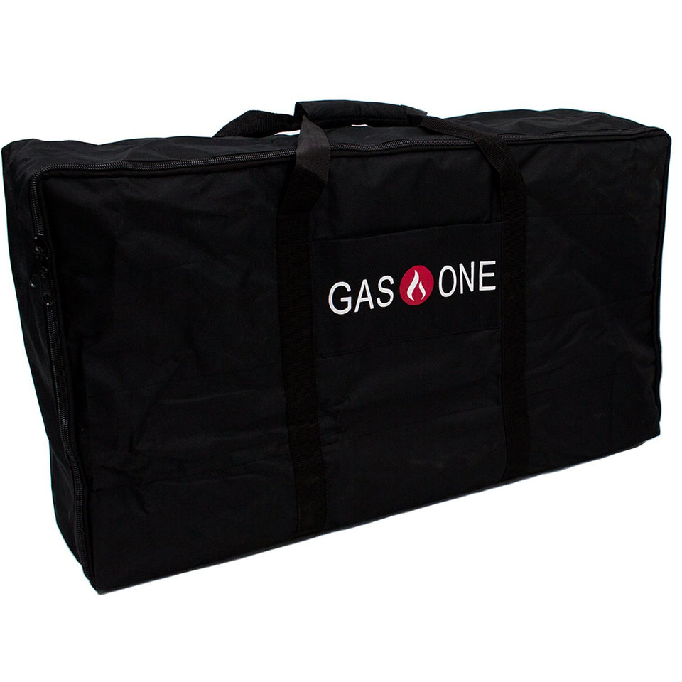 Gas One carry bag with universal fit protects double burner during transport.