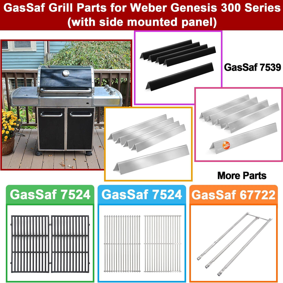 GasSaf 24.5in flavorizer bar fitting on Weber Genesis 300 series.
