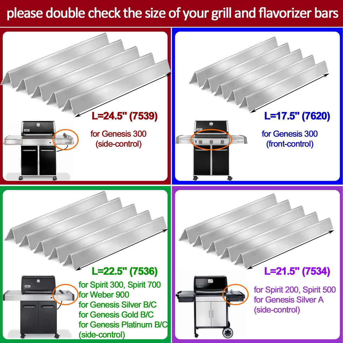 GasSaf 24.5in flavorizer bar for Weber Genesis 300 side panel—even heat distribution.