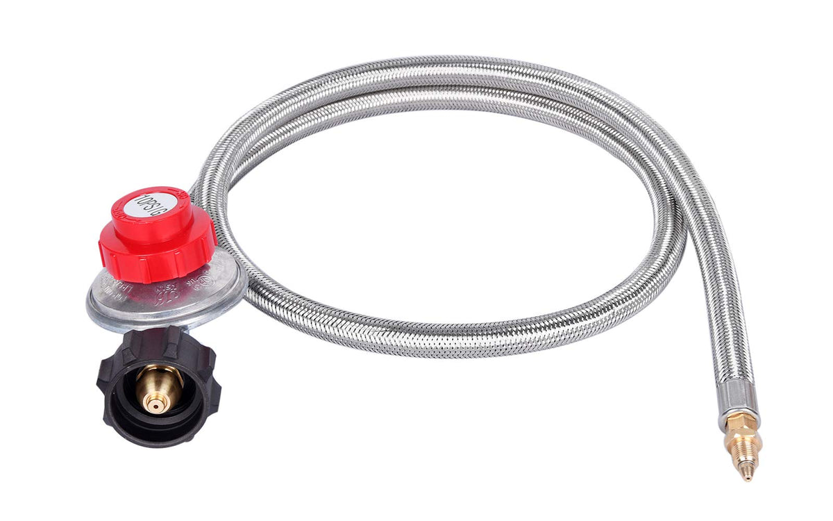 GasSaf 4ft adjustable regulator with hose and 1/8 in male connector for precise flame control.