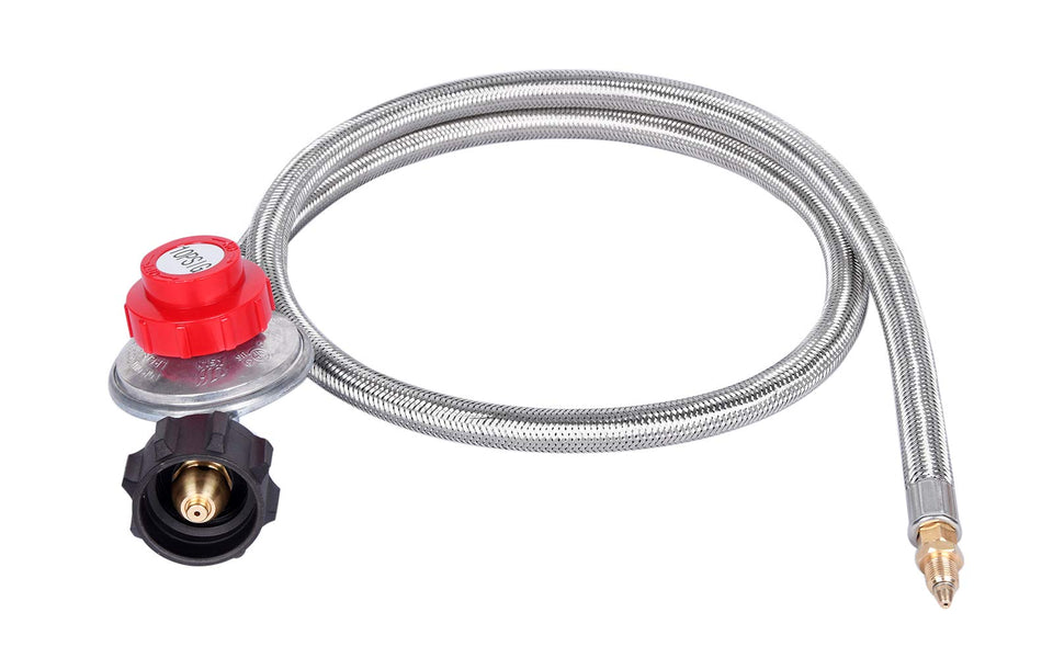 GasSaf 4ft adjustable regulator with hose and 1/8 in male connector for precise flame control.