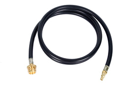 GasSaf 6ft quick-connect propane hose linking RV to grill for outdoor cooking.