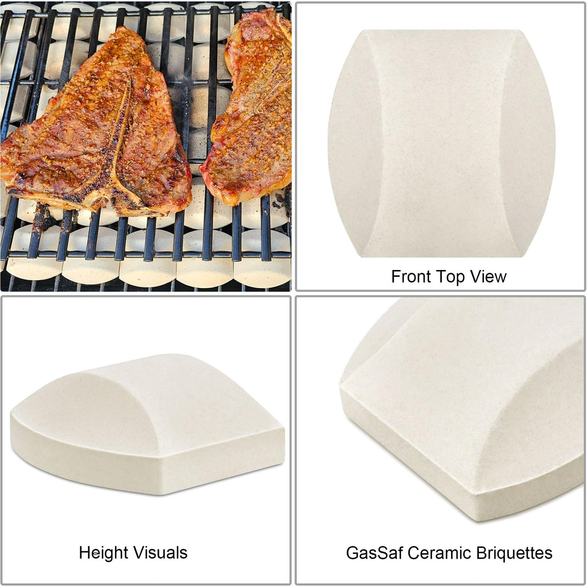GasSaf briquettes arranged on grill illustrating uniform heat