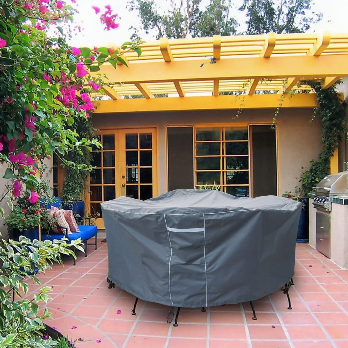 Gasadar fits most round patio tables and chairs up to 60 inches